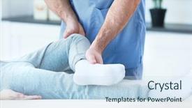  Presentation with children physiotherapy - Cool new PPT theme with children physiotherapy - physiotherapist working with patient backdrop and a sky blue colored foreground