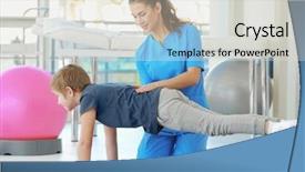  Presentation with children physiotherapy - Beautiful slide set featuring children physiotherapy - physiotherapist working with patient backdrop and a lemonade colored foreground
