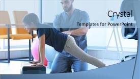  Presentation with physiotherapy - Beautiful slide deck featuring children physiotherapy - physiotherapist working with patient backdrop and a light blue colored foreground
