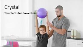  Presentation with children physiotherapy - PPT theme enhanced with children physiotherapy - physiotherapist working with patient background and a white colored foreground