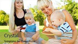  Presentation with babies - Beautiful slides featuring children picnic - cheerful babies eating cake outside backdrop and a yellow colored foreground