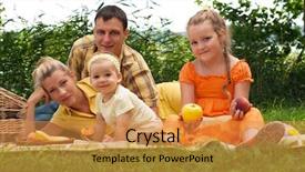  Presentation with family cartoons - Presentation theme enhanced with children picnic - happy family picnicking outdoors background and a  colored foreground