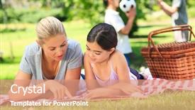  Presentation with park - PPT theme featuring multi generation family celebrating birthday background and a coral colored foreground