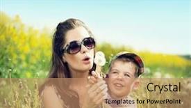  Presentation with picnic - Slides with children picnic - mom and her son blowing background and a coral colored foreground