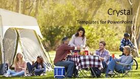  Presentation with families - Amazing slides having children picnic - two families enjoying camping holiday backdrop and a yellow colored foreground