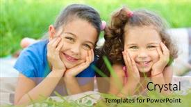  Presentation with grass - Cool new presentation design with children picnic - two little girls are laying backdrop and a coral colored foreground