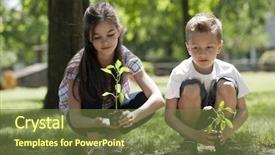  Presentation with tree planting - PPT theme featuring children planting a new tree background and a tawny brown colored foreground