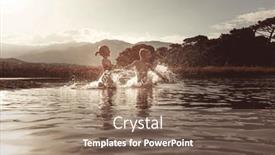  Presentation with play children - Theme enhanced with children-play-in-the-sea background and a violet colored foreground