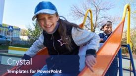  Presentation with play children - Cool new presentation theme with children-play-on-the-playground backdrop and a ocean colored foreground