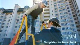  Presentation with condominium - Beautiful slides featuring children-play-on-the-playground backdrop and a ocean colored foreground