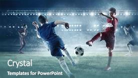  Presentation with play children - PPT theme featuring children play soccer mixed media background and a teal colored foreground