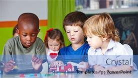  Presentation with play children - Amazing slide set having children-play-together backdrop and a teal colored foreground