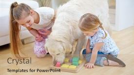  Presentation with play children - Presentation theme having children-play-with-a-golden background and a coral colored foreground