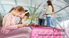  Presentation with play children - Presentation design featuring children play with tablet background and a coral colored foreground