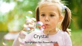  Presentation with soap - PPT layouts with children playing - cute little girl is blowing background and a coral colored foreground