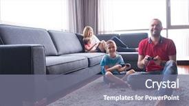  Presentation with broken family children sad - Slides with children playing a video game background and a gray colored foreground