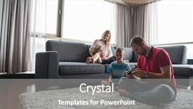  Presentation with family teens and children - Beautiful presentation featuring gaming computer - happy family father mother backdrop and a gray colored foreground