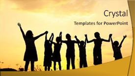  Presentation with diverse group of children - Slide deck having children playing at summer sunset background and a blonde colored foreground