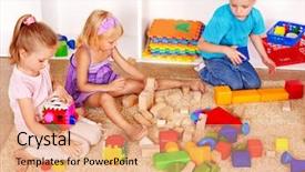  Presentation with kindergarten graduation stage design - Beautiful slide set featuring children playing blocks - little boy and girl backdrop and a  colored foreground