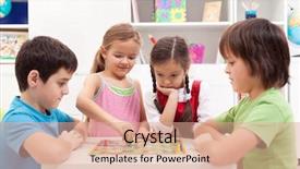  Presentation with board game - Slide deck having children playing board game - sitting background and a coral colored foreground