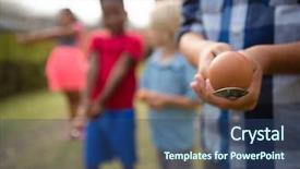  Presentation with racing diversity race ethnicity - Beautiful slides featuring children playing egg and spoon backdrop and a ocean colored foreground