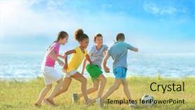  Presentation with children playing - Slide deck with children playing football near river background and a yellow colored foreground