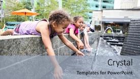  Presentation with children playing - Amazing PPT theme having children playing in a city backdrop and a light blue colored foreground
