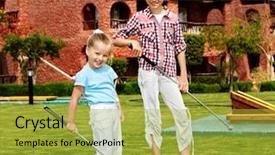  Presentation with children playing - Amazing slide deck having children playing in golf outdoor backdrop and a yellow colored foreground