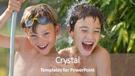  Presentation with children little child girl plays - Theme with children playing in the water background and a coral colored foreground