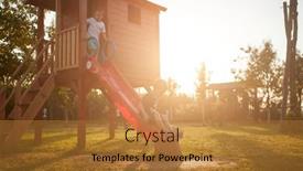  Presentation with children playing - Audience pleasing slide deck consisting of children-playing-in-the-yard backdrop and a gold colored foreground