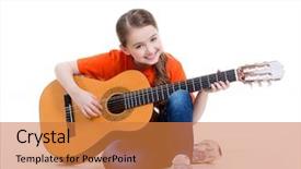  Presentation with children little child girl plays - Theme with children playing music - cute girl plays background and a coral colored foreground