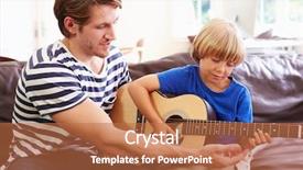  Presentation with father teaching children - Audience pleasing presentation theme consisting of children playing music - father teaching son to play backdrop and a red colored foreground