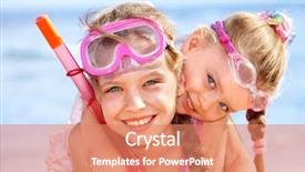  Presentation with young children playing multicultural - PPT theme consisting of children playing on beach snorkeling background and a coral colored foreground