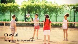  Presentation with sports children - Audience pleasing PPT layouts consisting of children playing on sports ground backdrop and a lemonade colored foreground