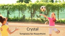  Presentation with sports children - Slide deck having children playing on sports ground background and a lemonade colored foreground