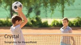  Presentation with sports children - Audience pleasing PPT theme consisting of children playing on sports ground backdrop and a  colored foreground