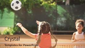  Presentation with sports children - Presentation design consisting of children playing on sports ground background and a coral colored foreground