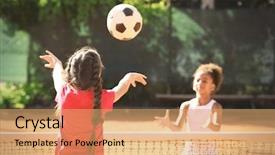  Presentation with sports children - Audience pleasing PPT layouts consisting of children playing on sports ground backdrop and a coral colored foreground