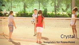  Presentation with sports children - Colorful PPT theme enhanced with children playing on sports ground backdrop and a lemonade colored foreground
