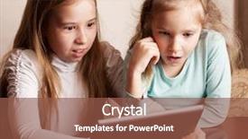  Presentation with kids playing - Presentation with children playing on tablet surprised kids looking at computer background and a tawny brown colored foreground