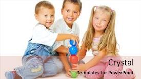  Presentation with children playing - PPT layouts featuring children playing on the floor background and a coral colored foreground