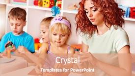  Presentation with children little child girl plays - Slide set enhanced with children playing plasticine in kindergarten background and a coral colored foreground