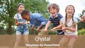  Presentation with children playing - PPT theme enhanced with children playing tug of war background and a coral colored foreground