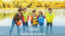  Presentation with children little child girl plays - Colorful PPT theme enhanced with children playing with a ball backdrop and a teal colored foreground