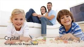  Presentation with conflicts parents and children - Colorful PPT layouts enhanced with children playing with alphabet cubes backdrop and a lemonade colored foreground