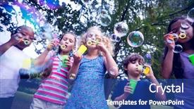  Presentation with black children - Colorful PPT theme enhanced with bubbles black - children playing with bubble wand backdrop and a ocean colored foreground