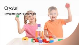  Presentation with building blocks - Presentation theme enhanced with children playing with building blocks background and a white colored foreground