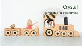  Presentation with children playing - Amazing slide set having children playing with cardboard train backdrop and a sky blue colored foreground
