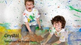  Presentation with children painting - Cool new presentation theme with children playing with painting with the background painted backdrop and a coral colored foreground