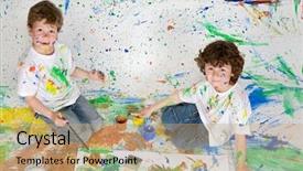  Presentation with children painting - Slides consisting of children playing with painting with the background painted background and a coral colored foreground